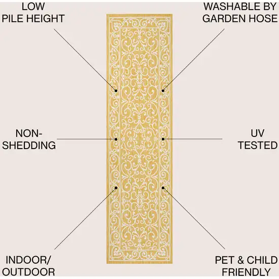 8' Yellow And Cream Medallion Indoor Outdoor Runner Rug Photo 8
