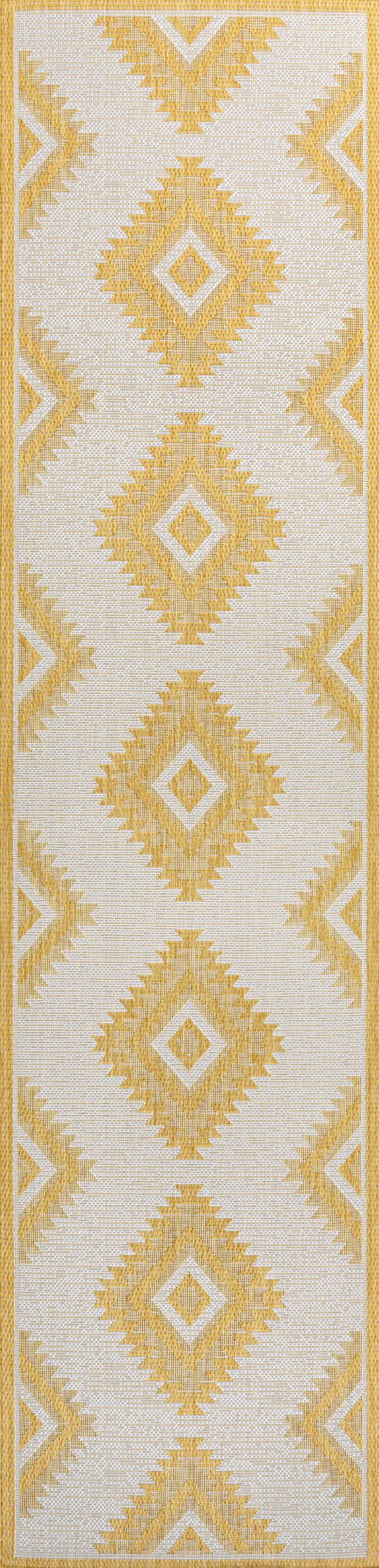 8' Yellow And Cream Moroccan Indoor Outdoor Runner Rug Photo 1