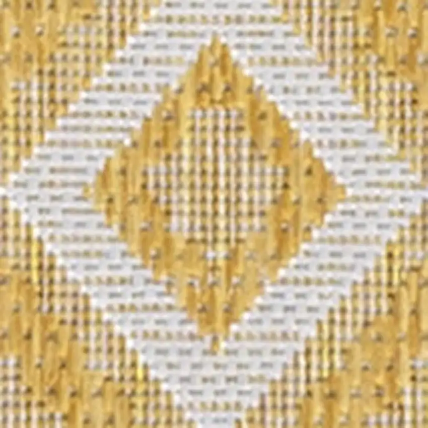 8' Yellow And Cream Moroccan Indoor Outdoor Runner Rug Photo 3