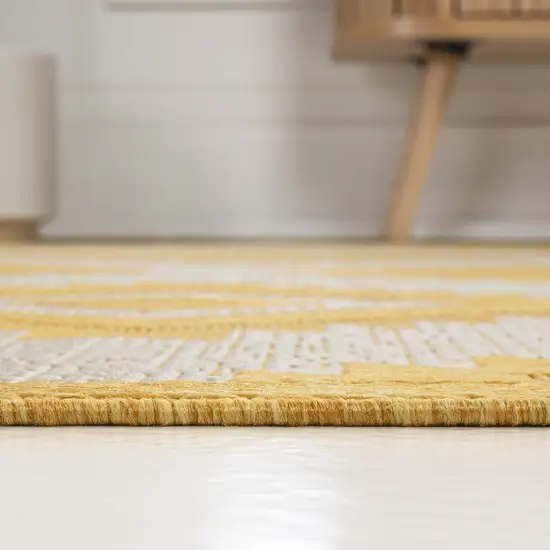 8' Yellow And Cream Moroccan Indoor Outdoor Runner Rug Photo 6