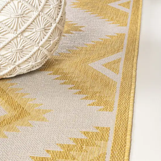 8' Yellow And Cream Moroccan Indoor Outdoor Runner Rug Photo 9