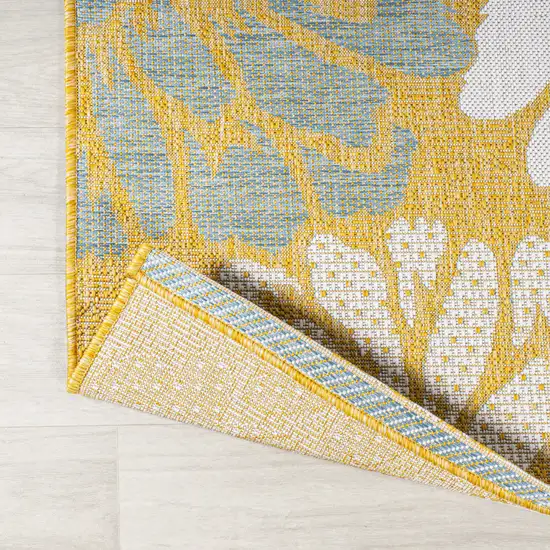 5' Yellow And Cream Round Floral Indoor Outdoor Area Rug Photo 6