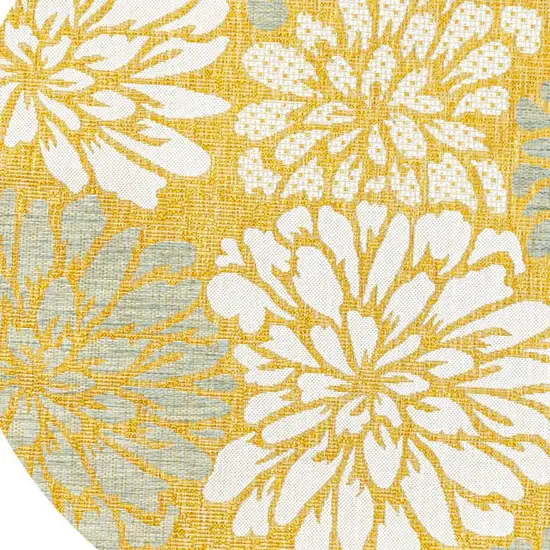 5' Yellow And Cream Round Floral Indoor Outdoor Area Rug Photo 2
