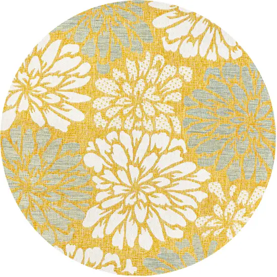 5' Yellow And Cream Round Floral Indoor Outdoor Area Rug Photo 1