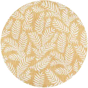 Photo of 5' Yellow And Cream Round Floral Indoor Outdoor Area Rug
