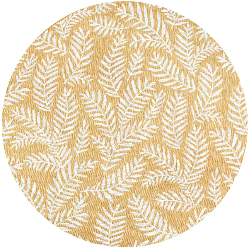 5' Yellow And Cream Round Floral Indoor Outdoor Area Rug Photo 1