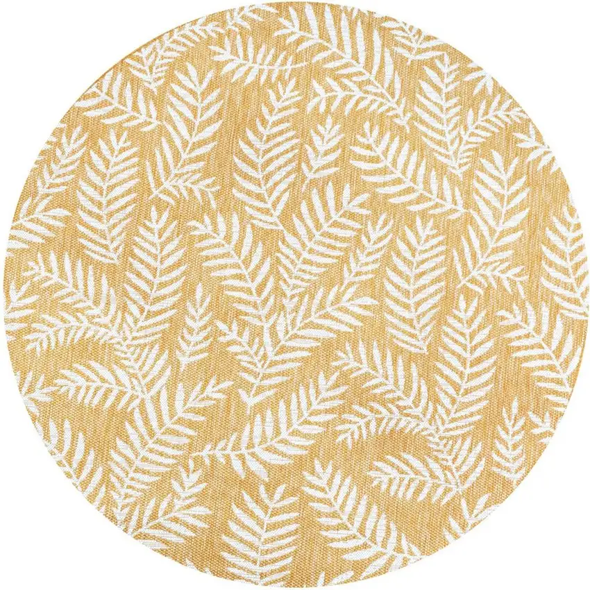 5' Yellow And Cream Round Floral Indoor Outdoor Area Rug Photo 3