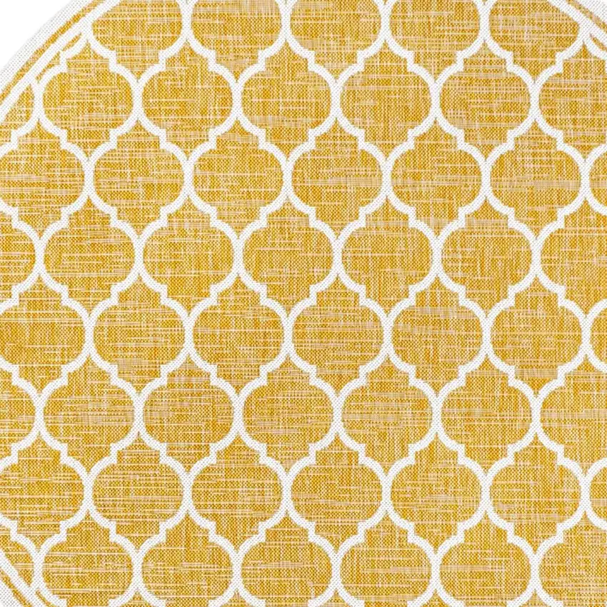 5' Yellow And Cream Round Geometric Indoor Outdoor Area Rug Photo 2