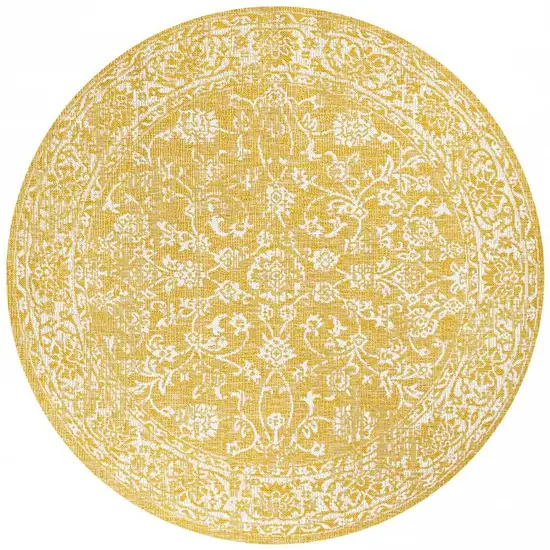 5' Yellow And Cream Round Medallion Indoor Outdoor Area Rug Photo 3