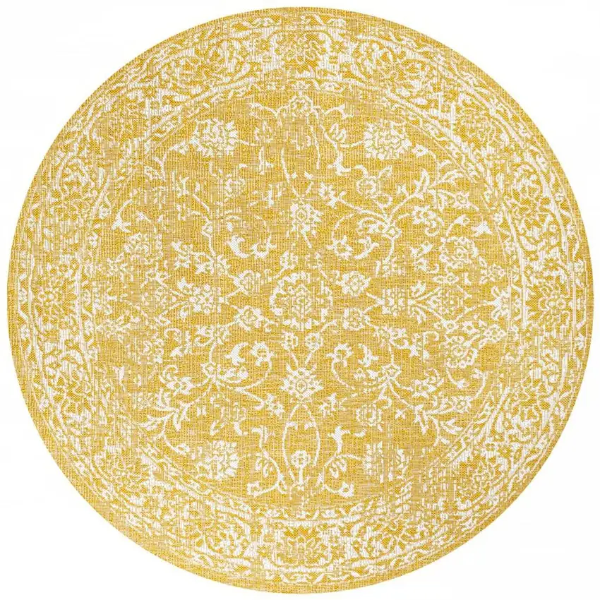 5' Yellow And Cream Round Medallion Indoor Outdoor Area Rug Photo 3