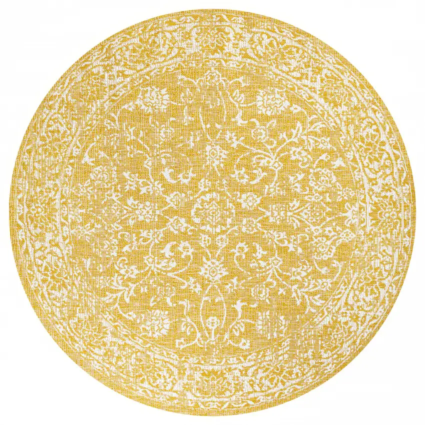 5' Yellow And Cream Round Medallion Indoor Outdoor Area Rug Photo 1