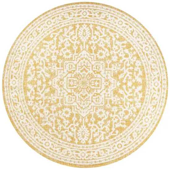 5' Yellow And Cream Round Medallion Indoor Outdoor Area Rug Photo 2
