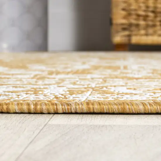 5' Yellow And Cream Round Medallion Indoor Outdoor Area Rug Photo 7