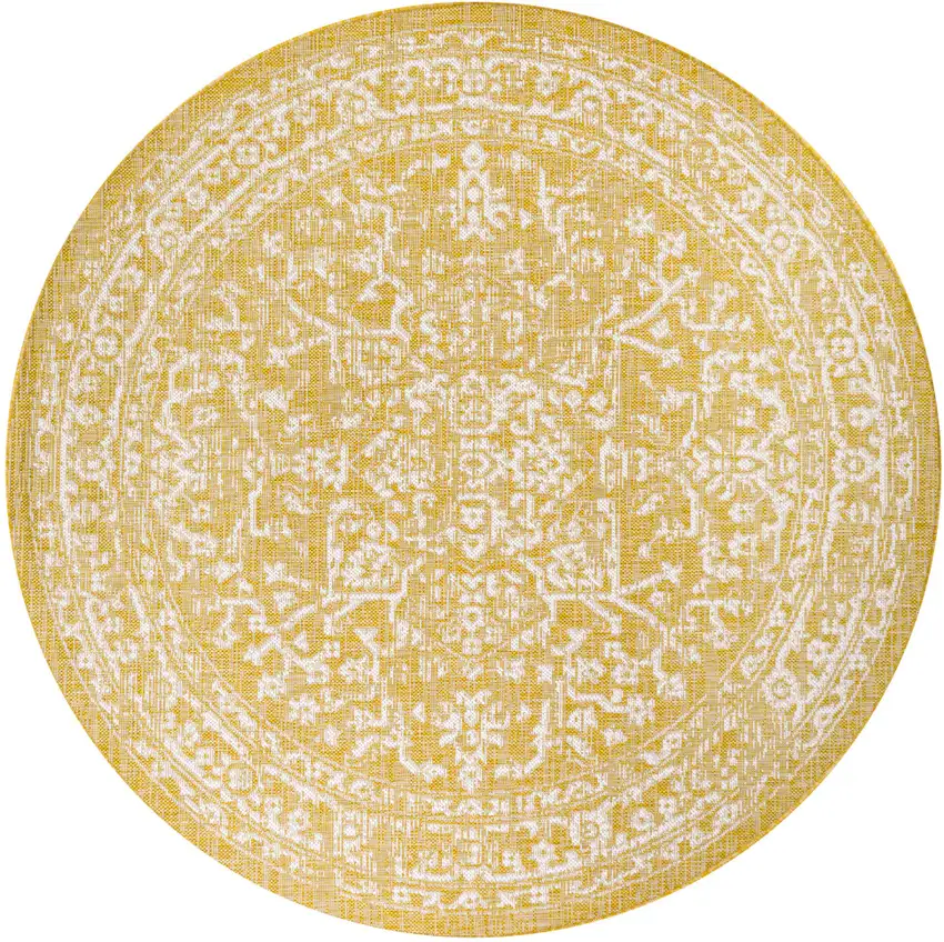 5' Yellow And Cream Round Medallion Indoor Outdoor Area Rug Photo 1