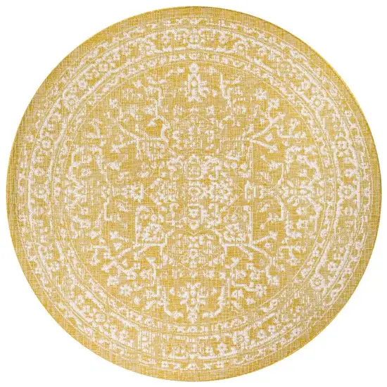 5' Yellow And Cream Round Medallion Indoor Outdoor Area Rug Photo 3