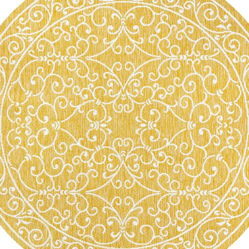 5' Yellow And Cream Round Medallion Indoor Outdoor Area Rug Photo 2