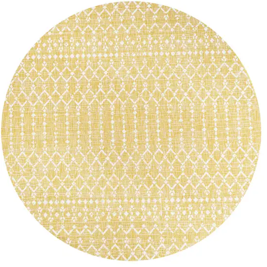 5' Yellow And Cream Round Trellis Indoor Outdoor Area Rug Photo 1