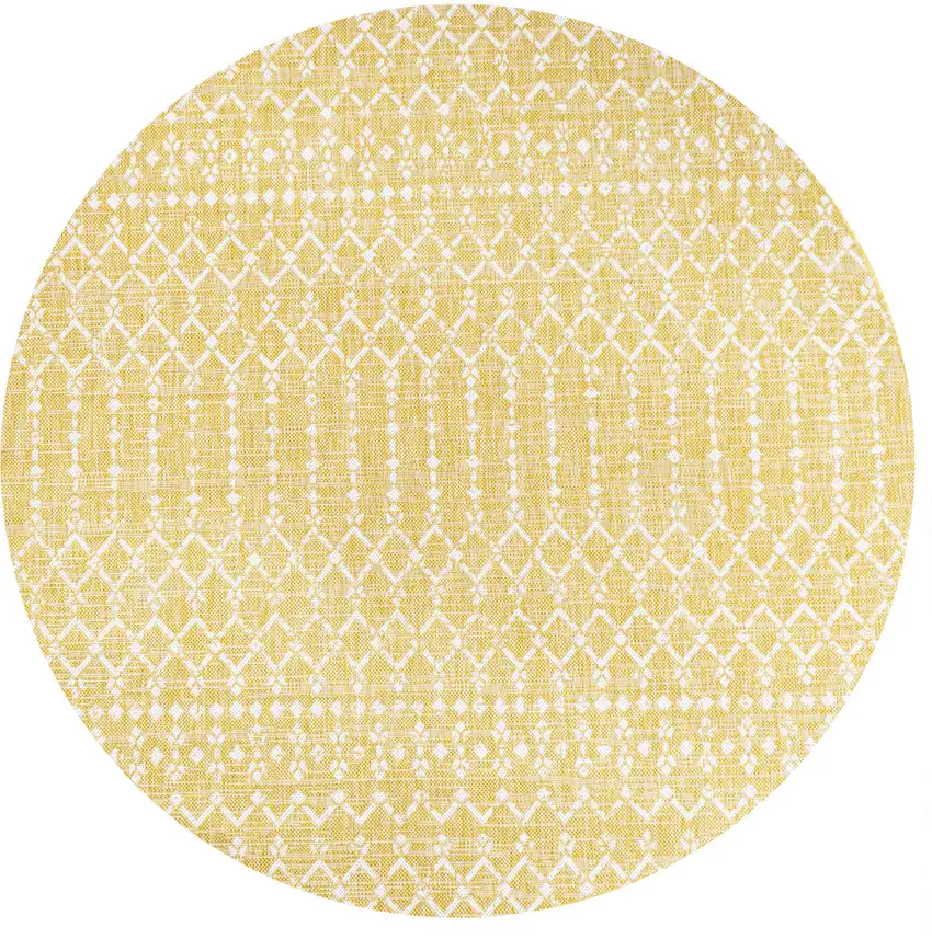 5' Yellow And Cream Round Trellis Indoor Outdoor Area Rug Photo 1