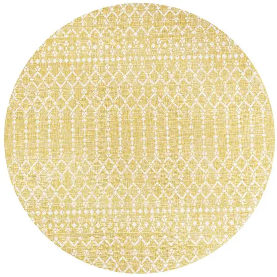 5' Yellow And Cream Round Trellis Indoor Outdoor Area Rug Photo 3