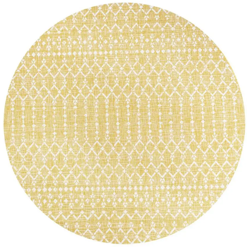 5' Yellow And Cream Round Trellis Indoor Outdoor Area Rug Photo 3