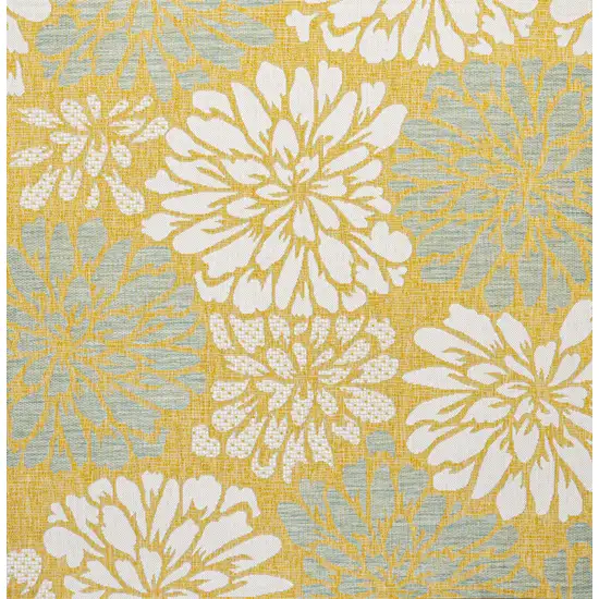 5' Yellow And Cream Square Floral Indoor Outdoor Area Rug Photo 1