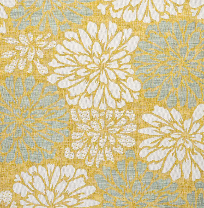 5' Yellow And Cream Square Floral Indoor Outdoor Area Rug Photo 1