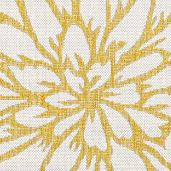 5' Yellow And Cream Square Floral Indoor Outdoor Area Rug Photo 2