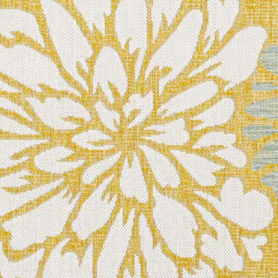 5' Yellow And Cream Square Floral Indoor Outdoor Area Rug Photo 3