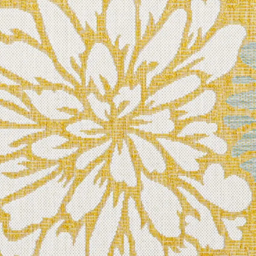 5' Yellow And Cream Square Floral Indoor Outdoor Area Rug Photo 3