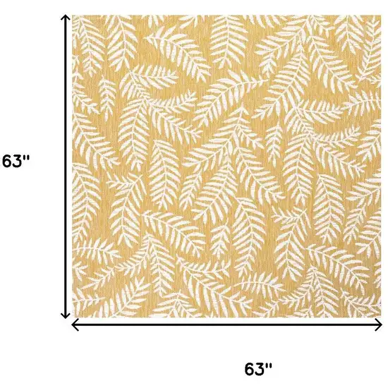 5' Yellow And Cream Square Floral Indoor Outdoor Area Rug Photo 9