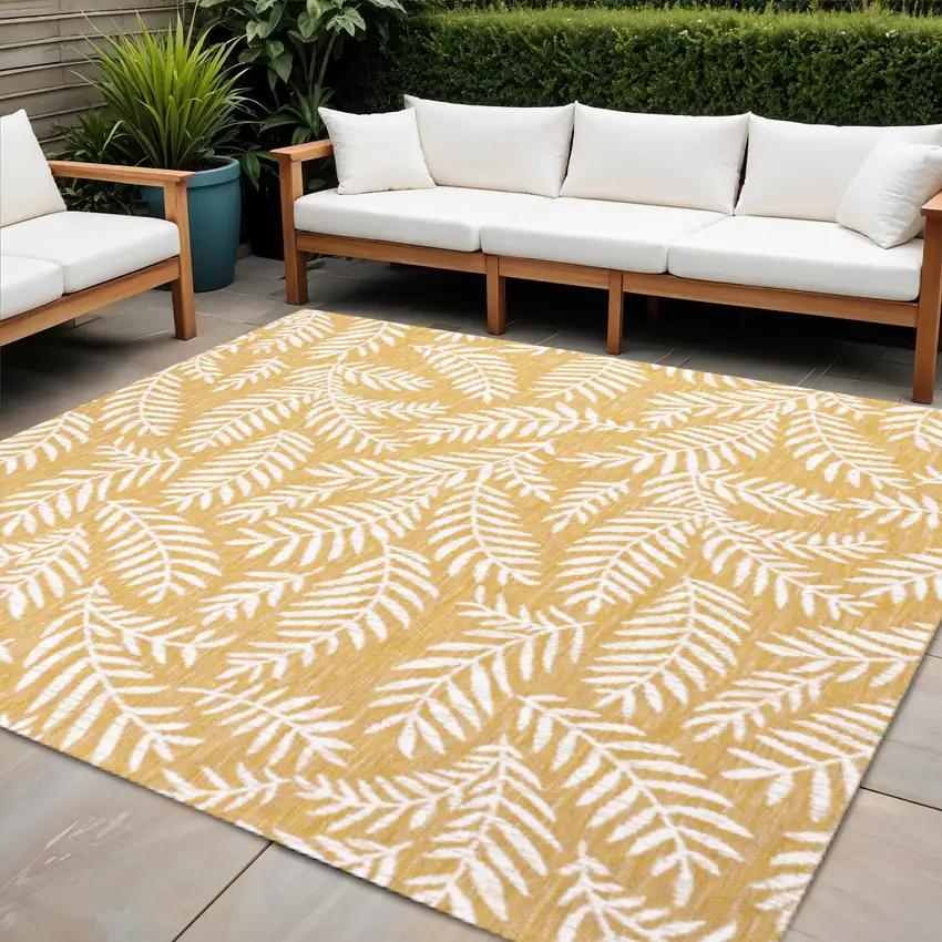 5' Yellow And Cream Square Floral Indoor Outdoor Area Rug Photo 1