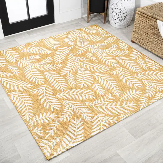 5' Yellow And Cream Square Floral Indoor Outdoor Area Rug Photo 4