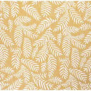 Photo of 5' Yellow And Cream Square Floral Indoor Outdoor Area Rug