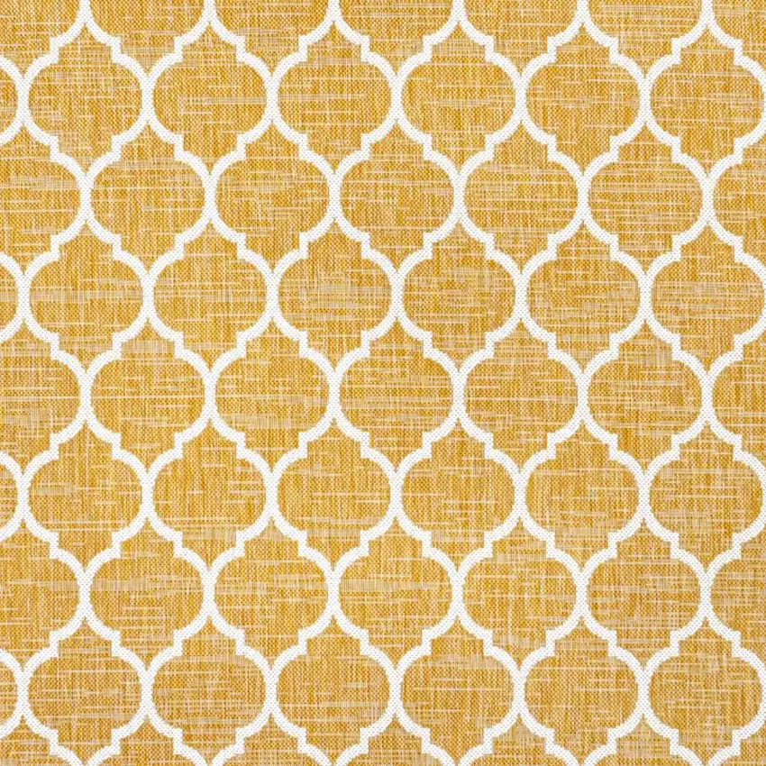 5' Yellow And Cream Square Geometric Indoor Outdoor Area Rug Photo 2