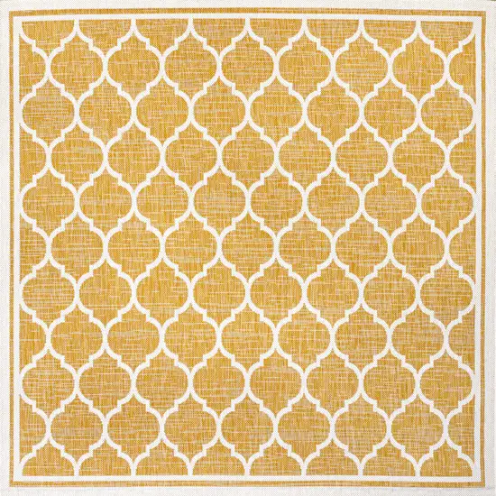 5' Yellow And Cream Square Geometric Indoor Outdoor Area Rug Photo 1