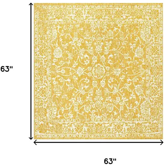 5' Yellow And Cream Square Medallion Indoor Outdoor Area Rug Photo 9