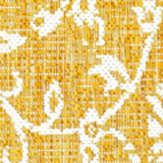 5' Yellow And Cream Square Medallion Indoor Outdoor Area Rug Photo 3
