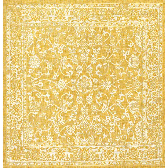 5' Yellow And Cream Square Medallion Indoor Outdoor Area Rug Photo 1