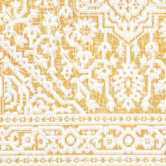 5' Yellow And Cream Square Medallion Indoor Outdoor Area Rug Photo 3