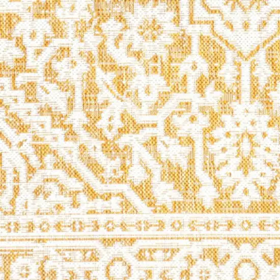 5' Yellow And Cream Square Medallion Indoor Outdoor Area Rug Photo 2