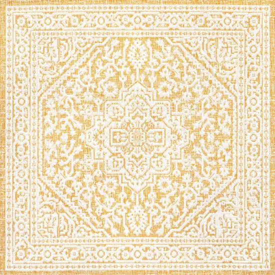 5' Yellow And Cream Square Medallion Indoor Outdoor Area Rug Photo 1