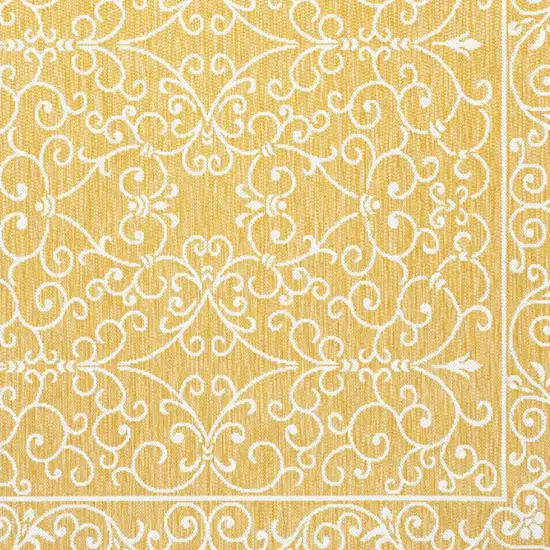 5' Yellow And Cream Square Medallion Indoor Outdoor Area Rug Photo 2