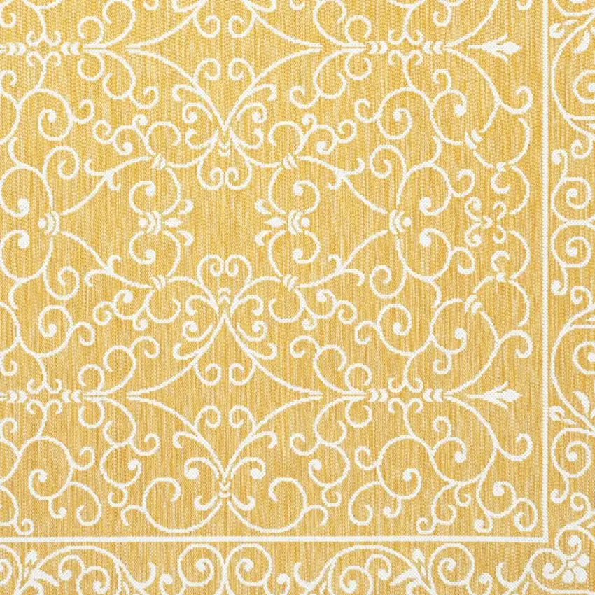 5' Yellow And Cream Square Medallion Indoor Outdoor Area Rug Photo 2
