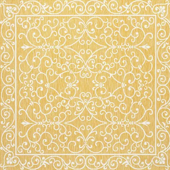 5' Yellow And Cream Square Medallion Indoor Outdoor Area Rug Photo 3