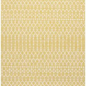 Photo of 5' Yellow And Cream Square Trellis Indoor Outdoor Area Rug