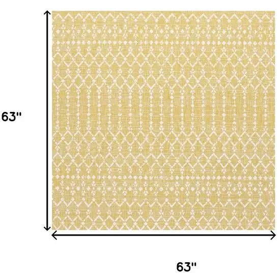 5' Yellow And Cream Square Trellis Indoor Outdoor Area Rug Photo 9