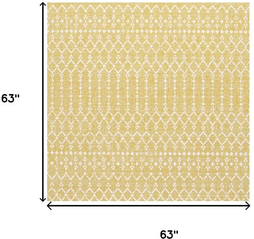 5' Yellow And Cream Square Trellis Indoor Outdoor Area Rug Photo 9