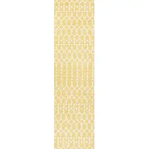 Photo of 10' Yellow And Cream Trellis Indoor Outdoor Runner Rug