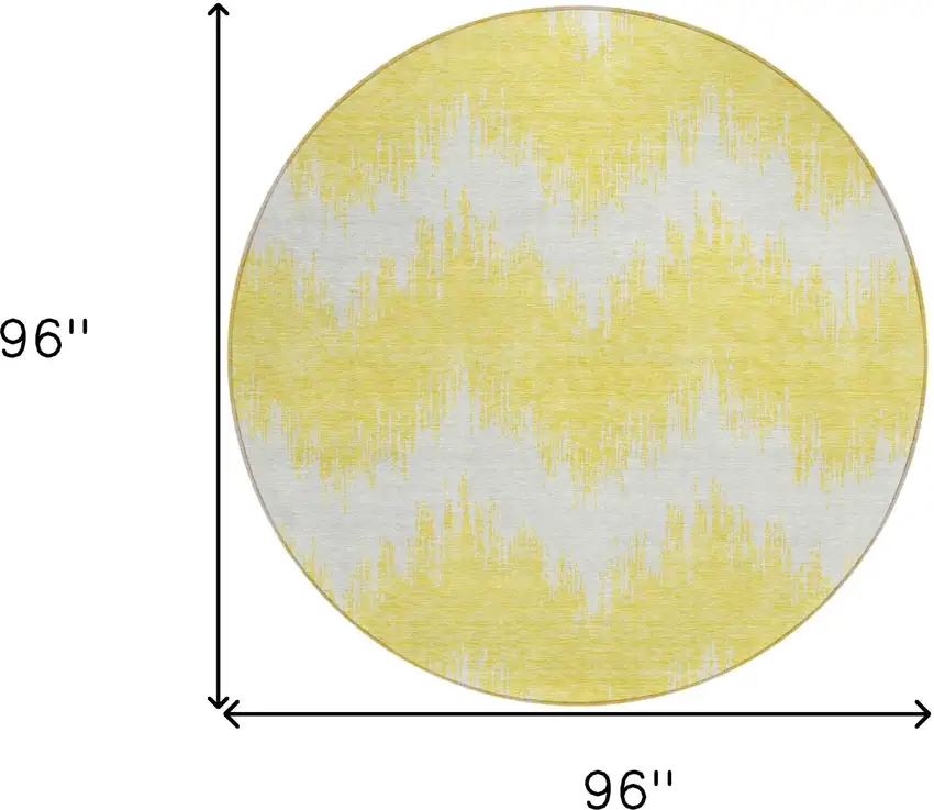 8' Yellow And Gray Round Chevron Washable Indoor Outdoor Area Rug Photo 3