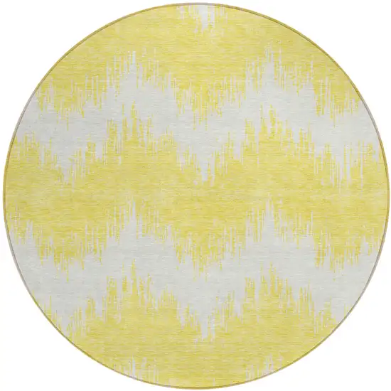 8' Yellow And Gray Round Chevron Washable Indoor Outdoor Area Rug Photo 2